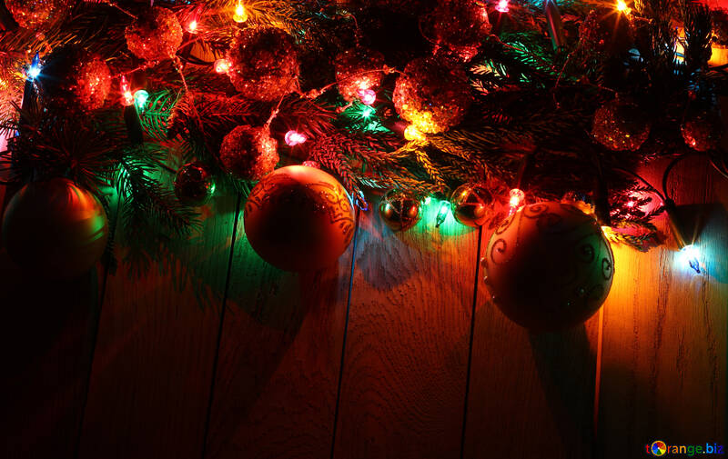 Christmas garland on a wooden background №48177