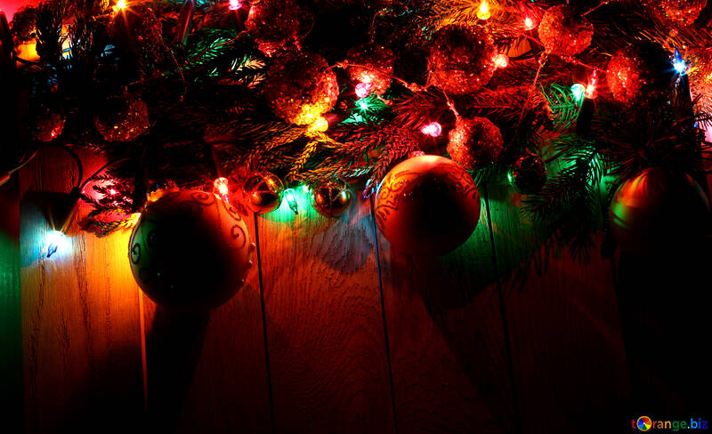 Christmas garland on a wooden background №48178