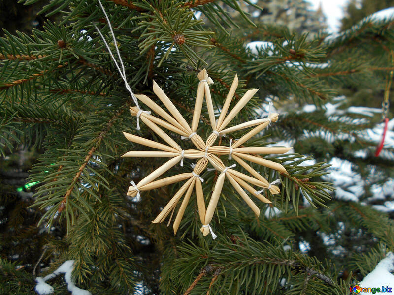 Sterne aus Stroh auf dem Weihnachtsbaum №48533