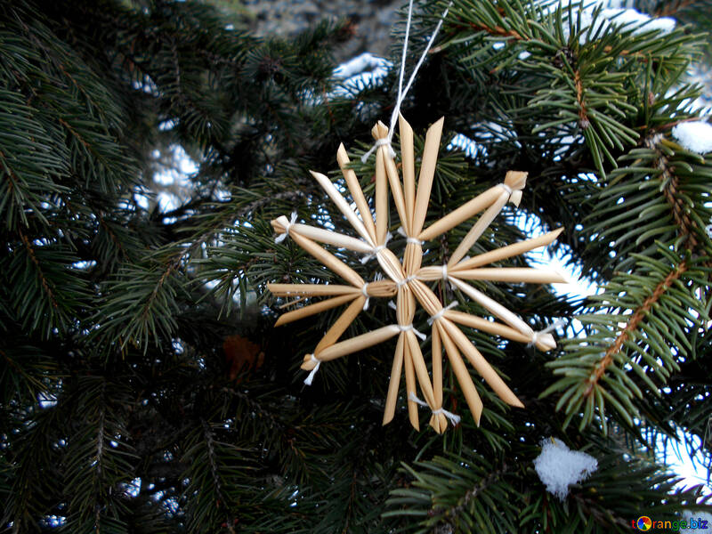 Sterne aus Stroh auf dem Weihnachtsbaum №48540