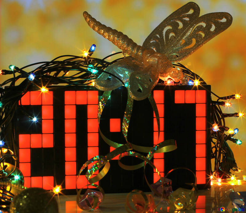 Christmas picture with the numbers 2017 and dragonfly №48092