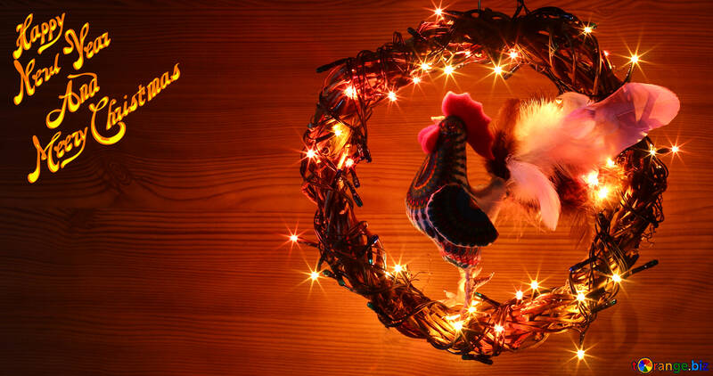 Postcard Christmas wreath with a cock background with space for text №48025