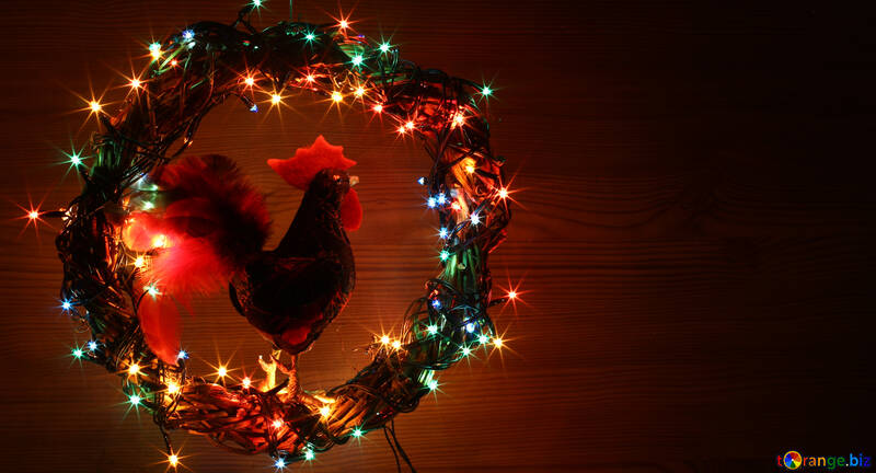 Christmas wreath with a cock background with space for text №48037