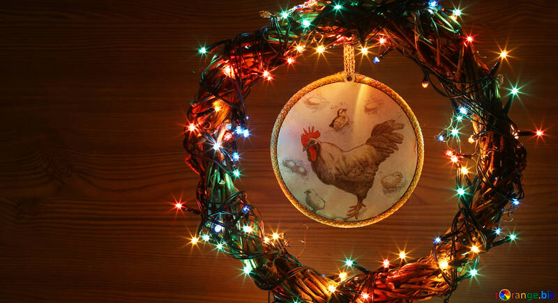 Christmas wreath with a cock background with space for text №48042