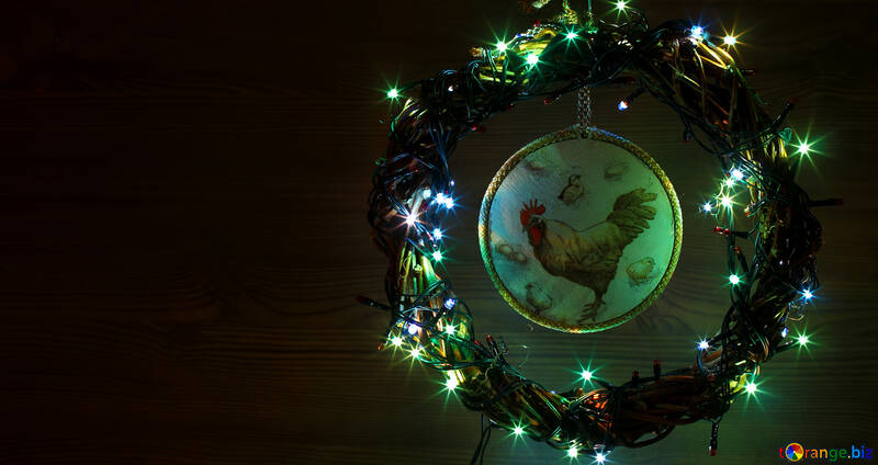 Christmas wreath with a cock background with space for text №48043