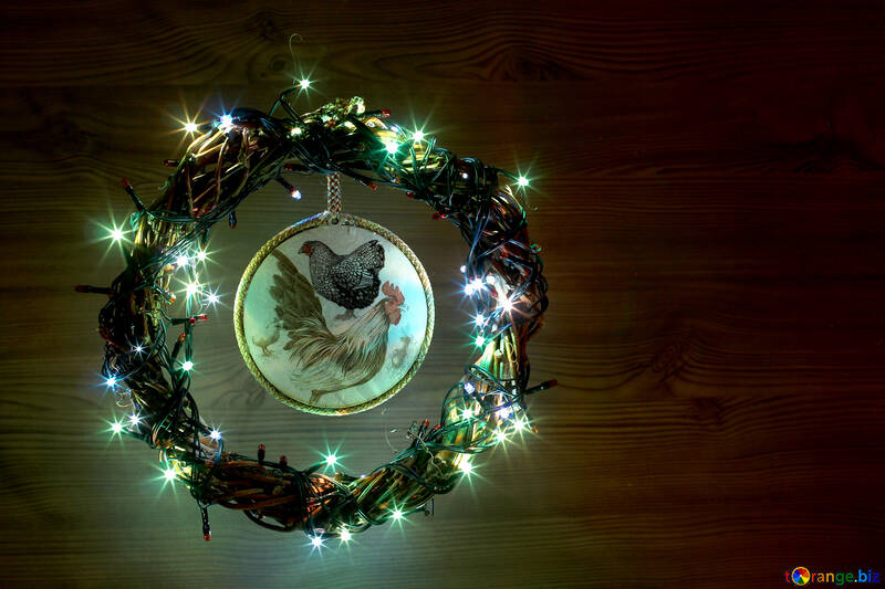 Weihnachten Kranz mit einem Hahn Hintergrund mit Platz für Text №48044