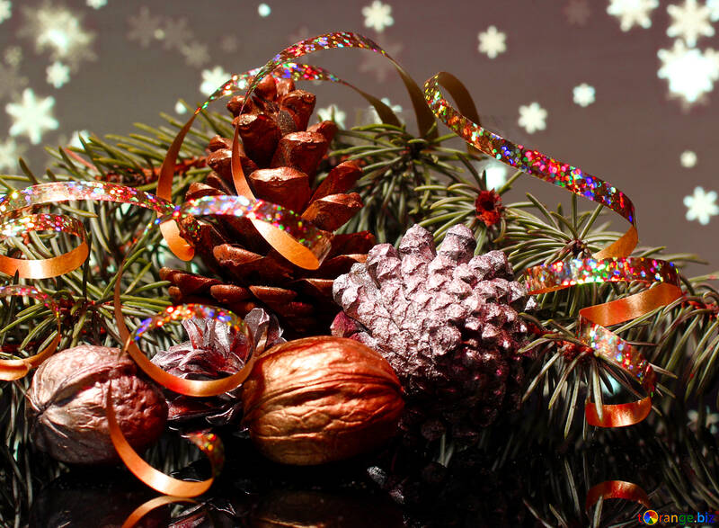 Christmas background with natural ornaments №48183