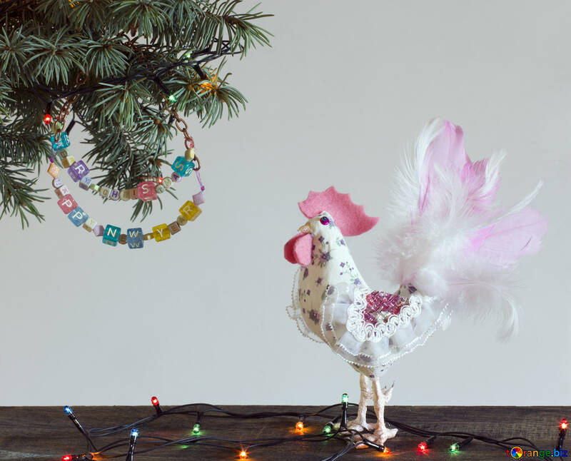 年間2017手作りクリスマスツリーの白い雄鶏のシンボル №48006