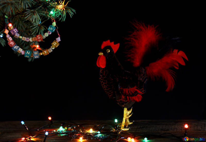 Red Rooster symbol of the year 2017 isolated on a black background №48013