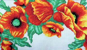 Flowers poppy embroidered on the fabric №49106