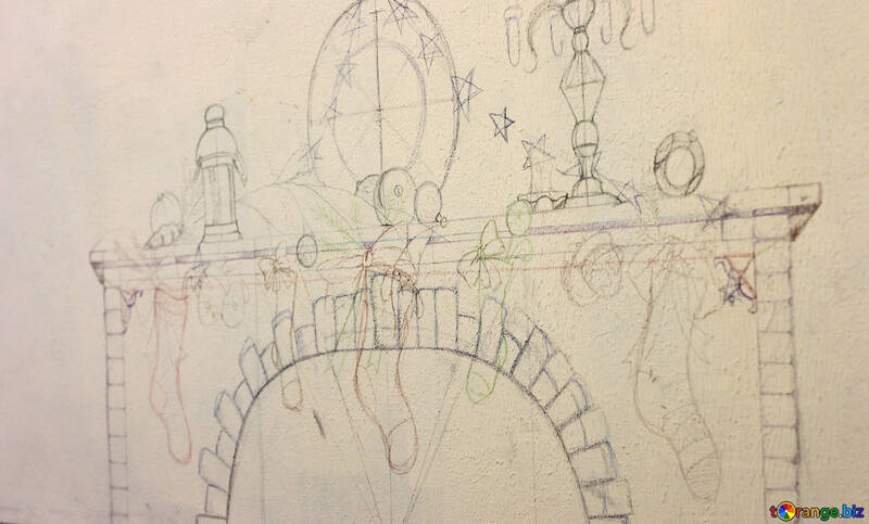 Línea de dibujo de Navidad chimenea hogar №49398