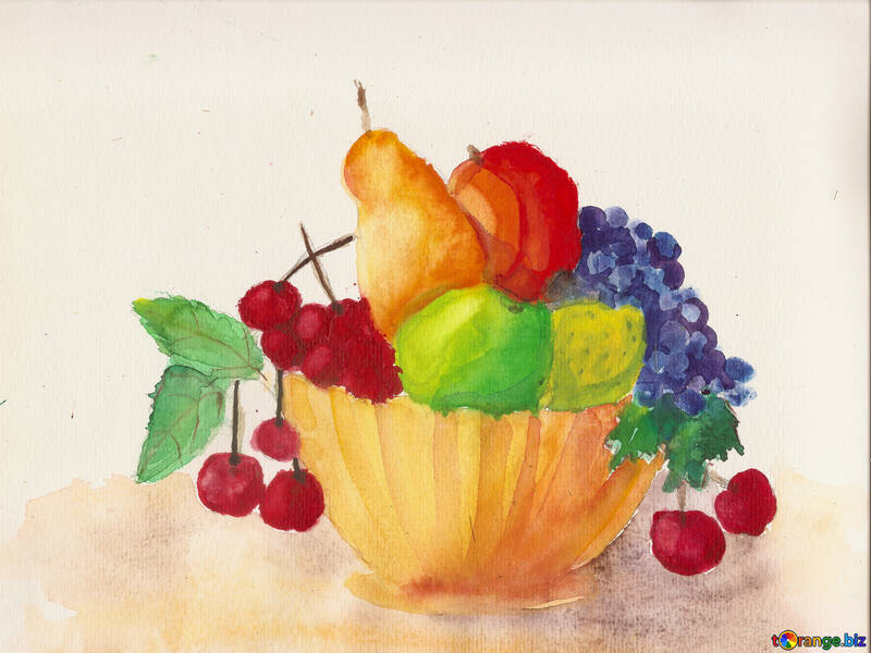 Drawing painted watercolor still life with fruit №49238