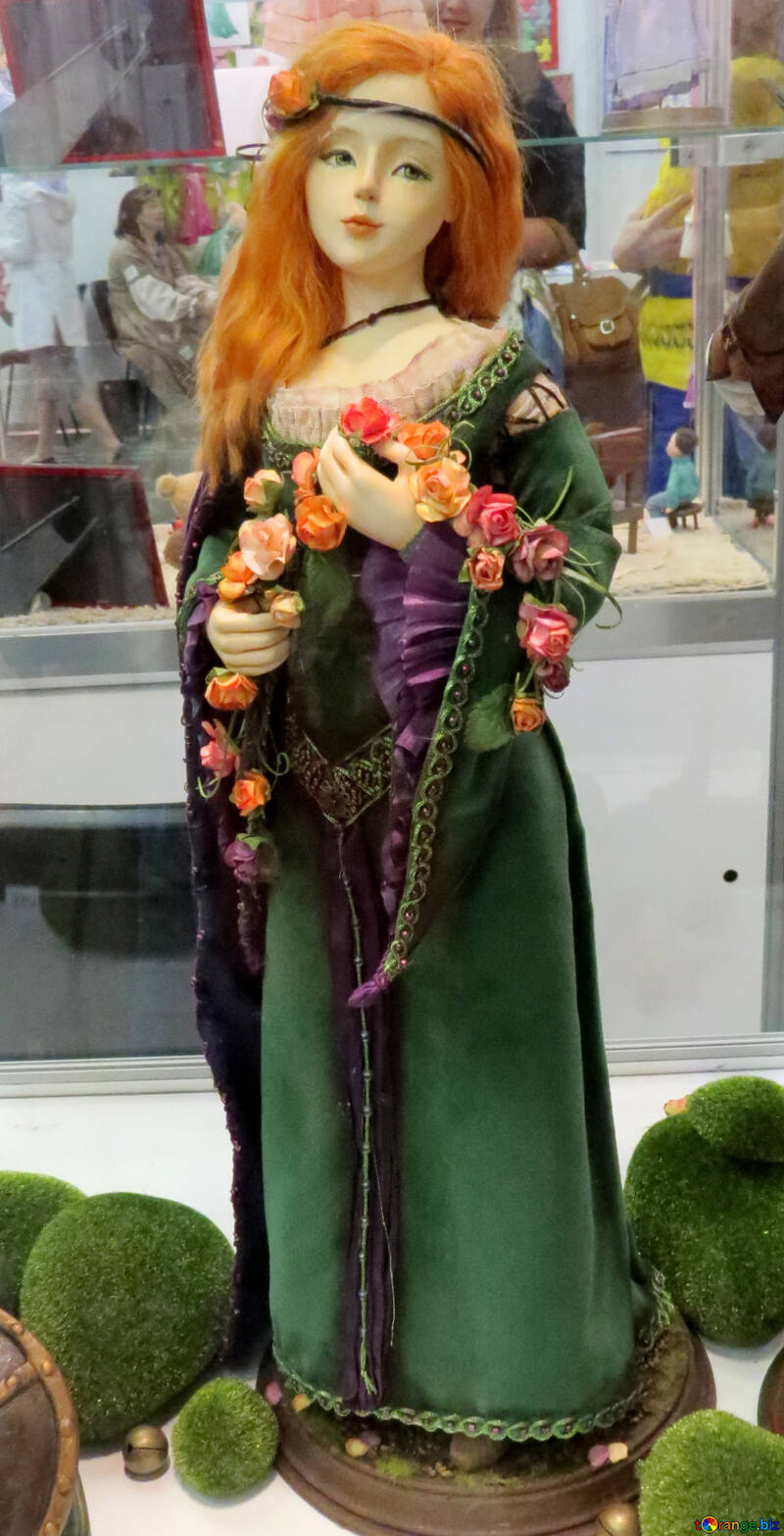 Estatua, mujer, niña, verde, pelo rojo №49072