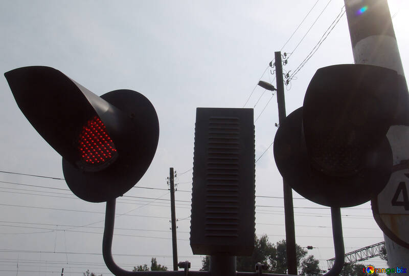 Red  traffic light  at  rail crossing №5876