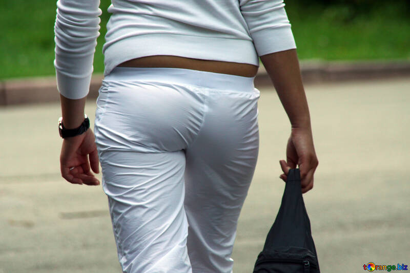 Muchacha   Blanco  pantalones. Tipo  detrás de. №5135