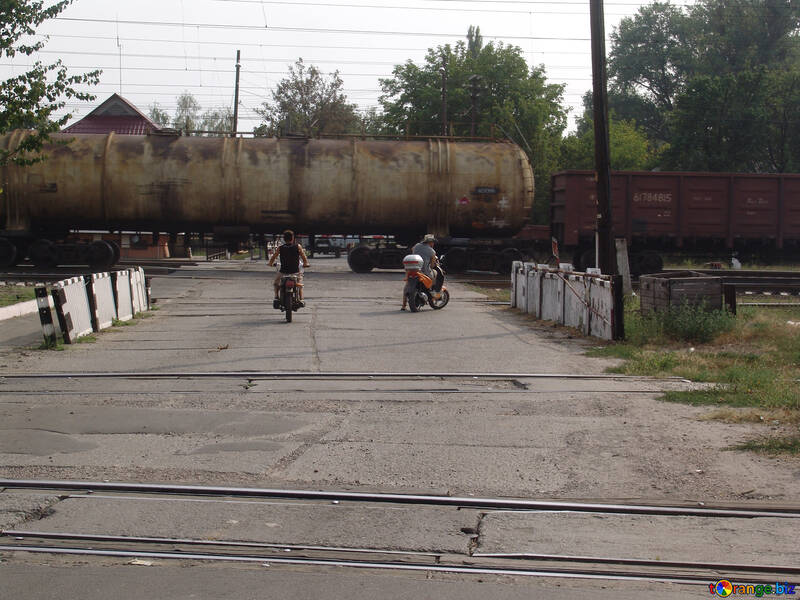 Moto at railway crossing №5869