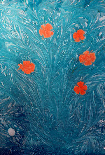 orange dots flowers paintin a blue backgroud №50923