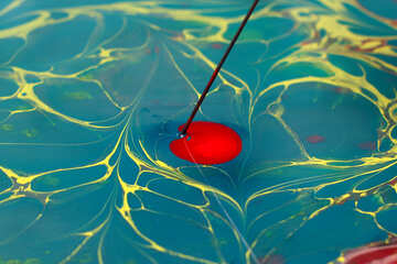 Red Color water painting on blue №50909
