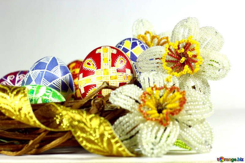 Easter egg  flowers and gold ribbon №50279