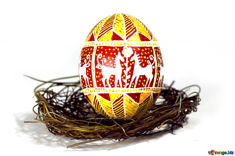 Festive easter egg in a nest with hourses image №50255
