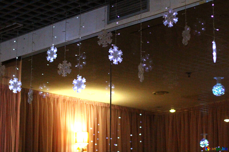 Curtains in window flower lights christmas decoration snowflakes №50391