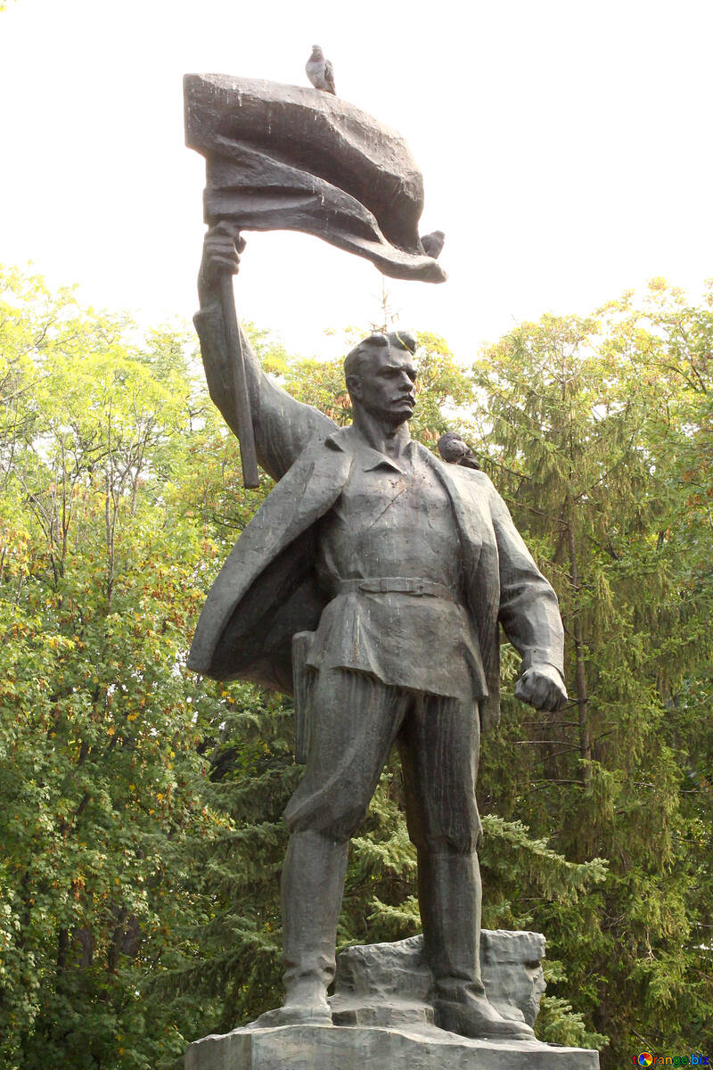 Estatua hombre sosteniendo bandera №50950