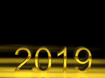 2019 3d render gold digits with reflections dark background isolated