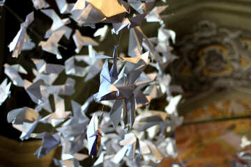 Origami paper birds flying in a whirling pattern №51855