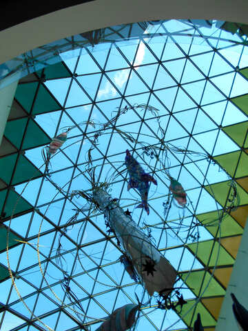 Cristal triángulos ventanas ballena reflejo peces azul y verde №51167