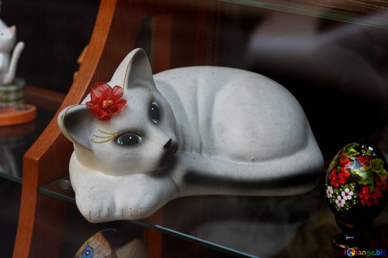 Gato blanco con una flor en la cabeza. №51665