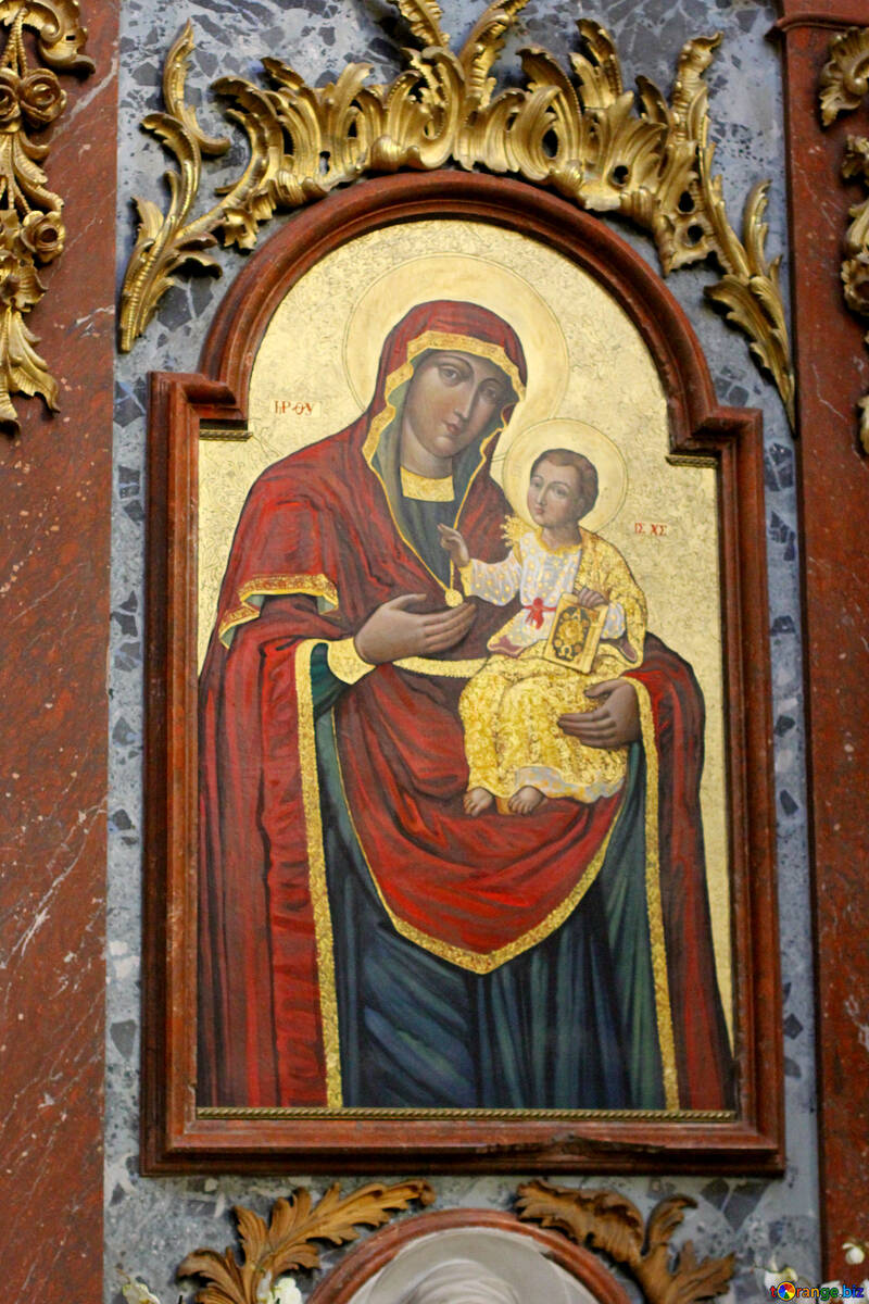 Materiale illustrativo medievale della chiesa della pittura dell`icona della figlia della madre №51610
