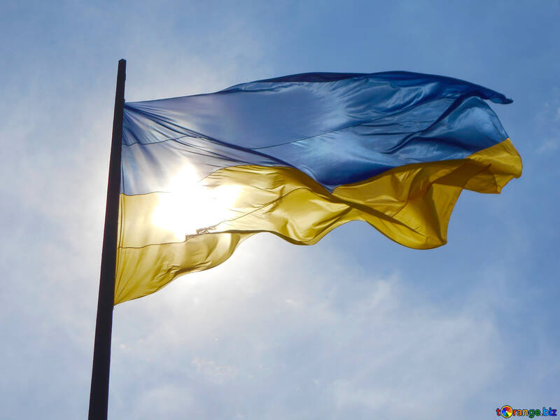 Ukrainische Flagge mit der Sonne dahinter Blau und Gelb №51270