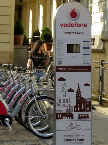 Zeichen vor Fahrradständer Fahrrad Vodafone Sharing №52347