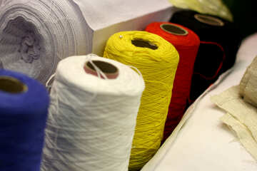 Spools of thread, blue, white, yellow, red, black №52945