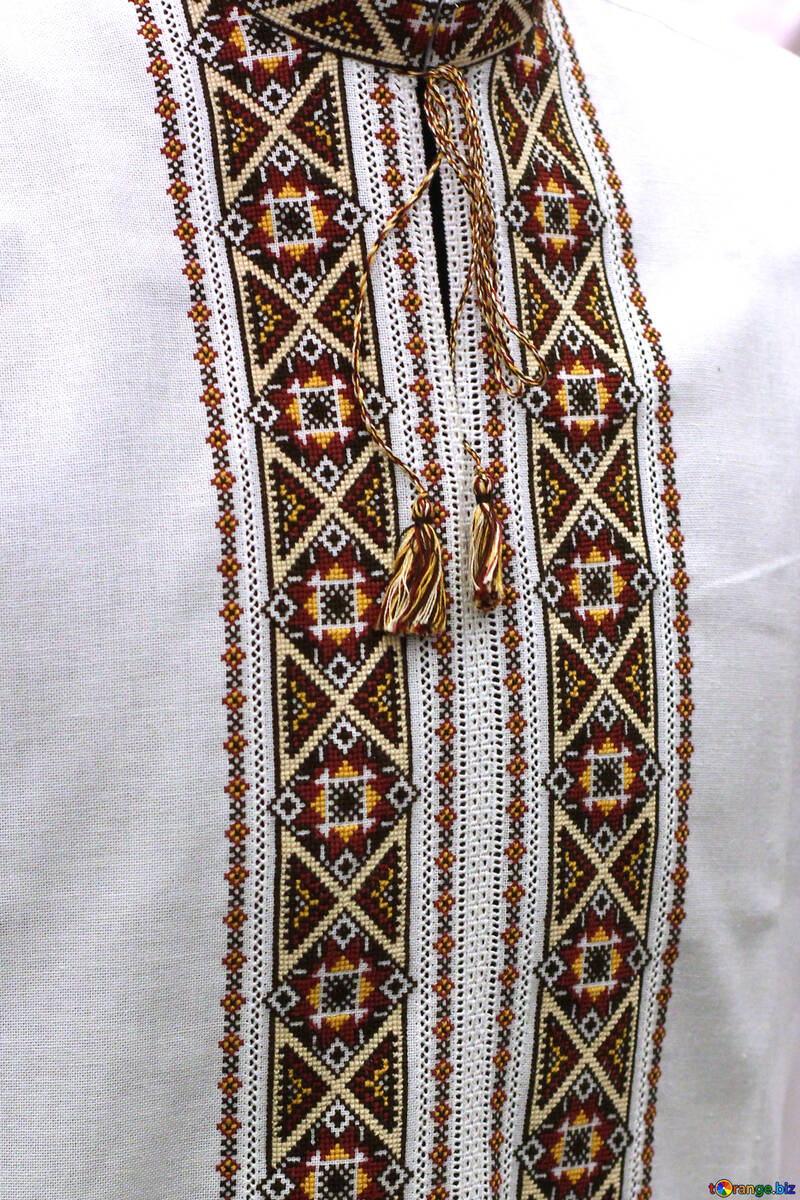 La cucitura centrale di un abito tradizionale giacca design pattern ricami in tessuto Camicia oro e bianco №52847