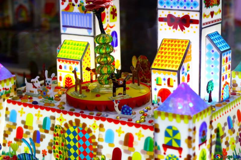 Castillo de juguete escena colorida de edificios y una casa de muñecas carrusel №52009