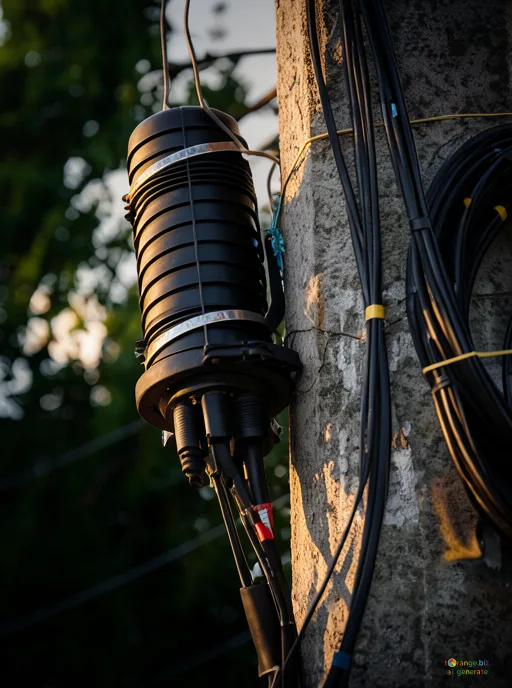 Відреставрована люксова версія wires on a pole electrical Fiber optic junction box, cables, weathered pole №53418