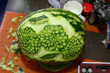 Carving on watermelon vegetable fruit carving mellon №53348