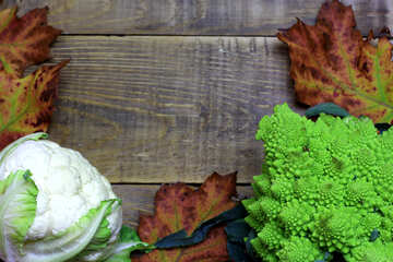 cauliflower on wooden board vegetable frame background №53665