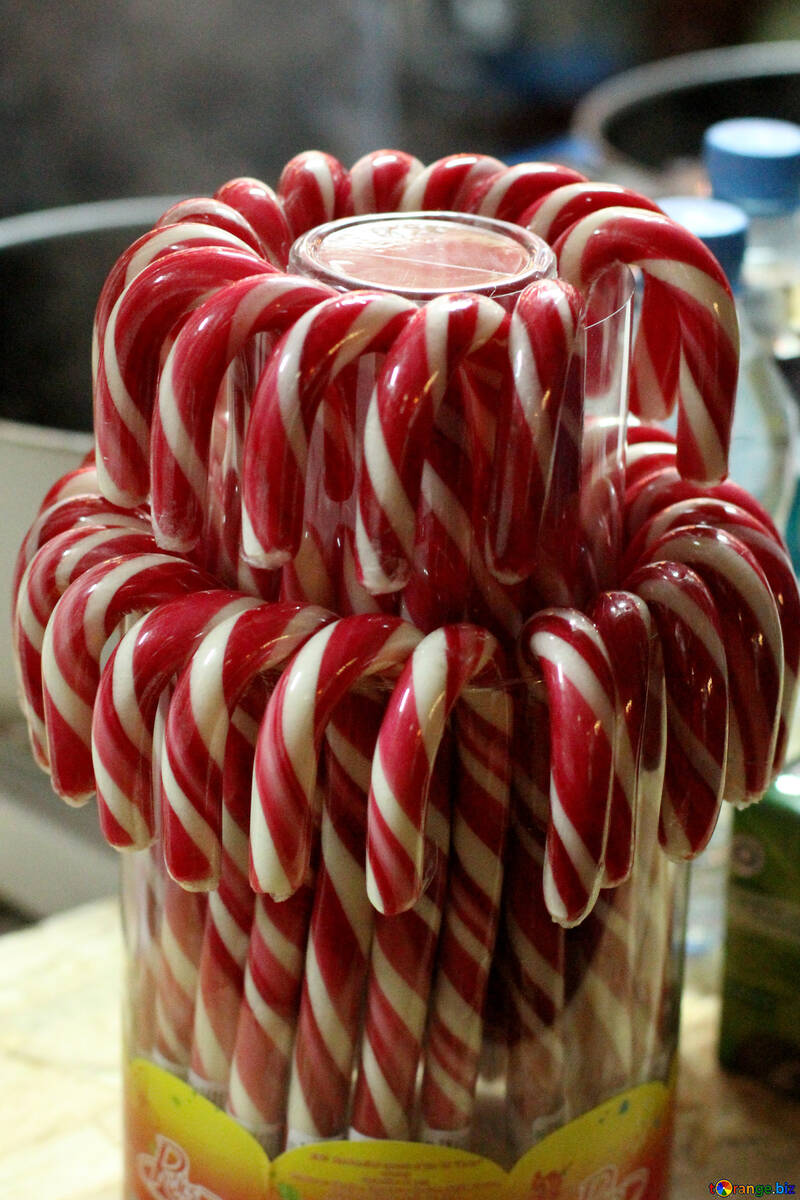 Rote Bonbons mit weißen Streifen Zuckerstangen Bonbonsticks Zuckerstangen Stick №53572