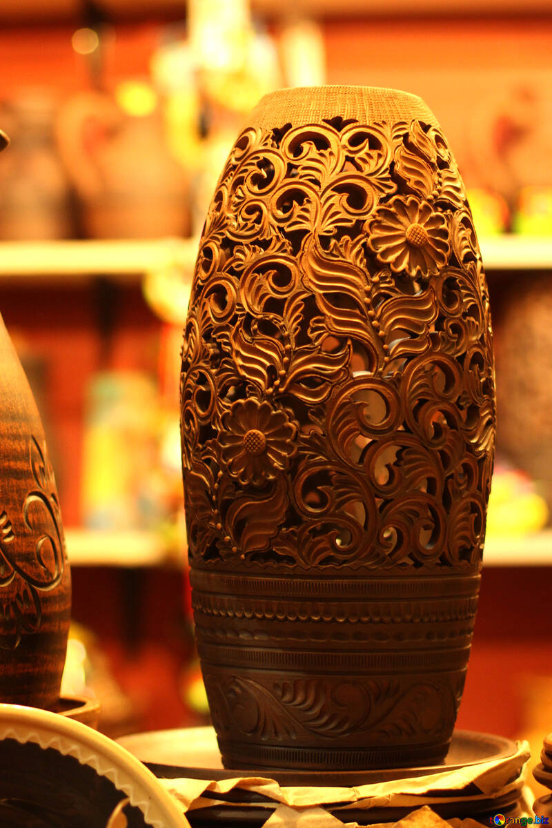 Carved sculpture wooden object decorative vase №53496