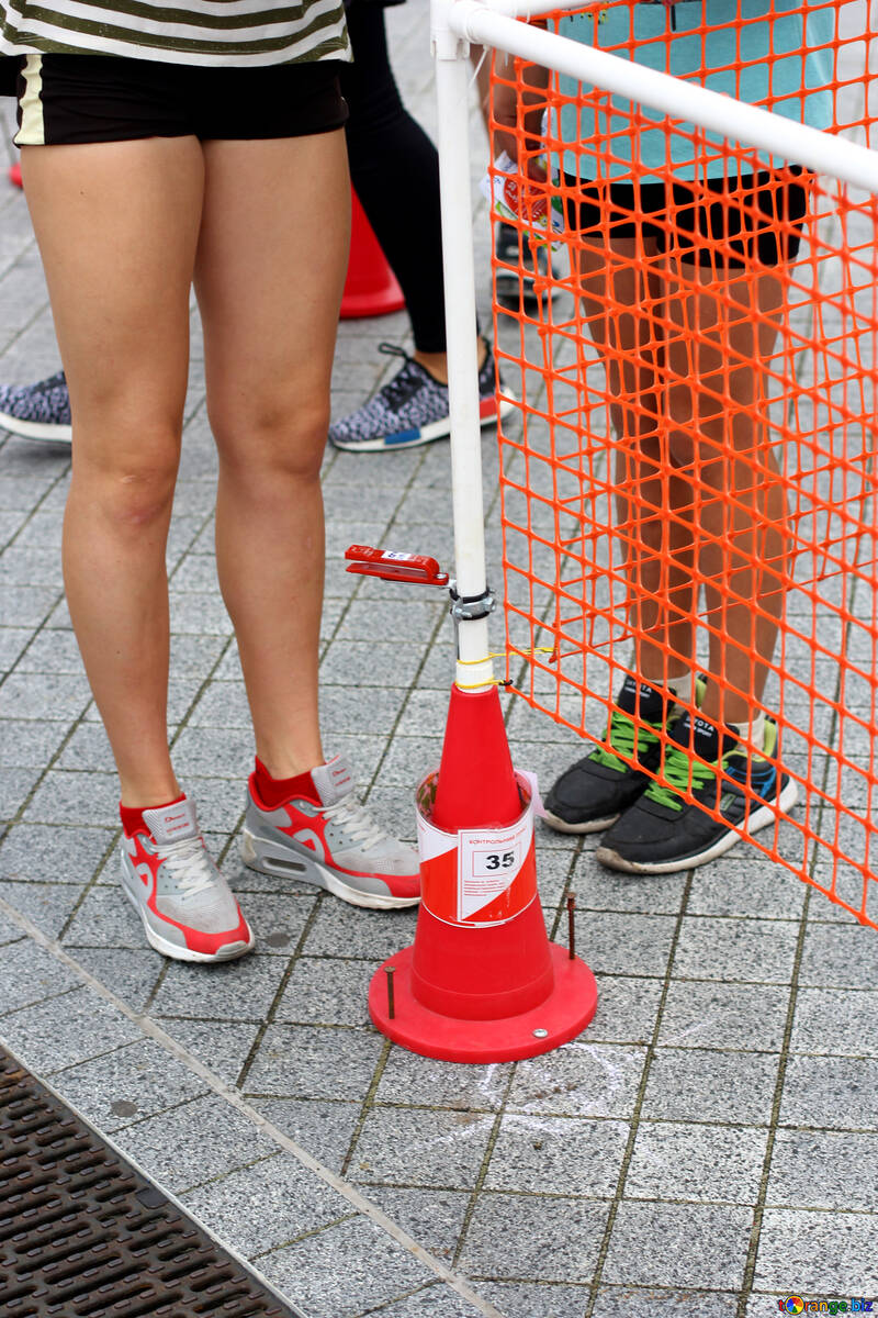 Legs, cone, goal two girls women in running shoes №53985