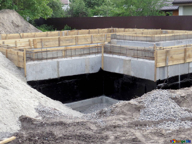 An under construction building,  foundation sand Concrete and gravel cement block №53423