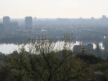 City over river trees and lake №54168