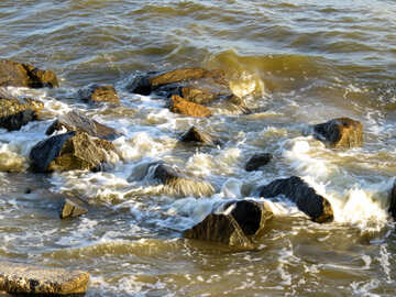 ocean rocks water waves rock beach and stones №54986