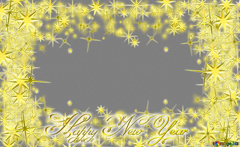 Frame Happy New Year 3d gold stars text on bottom №54459