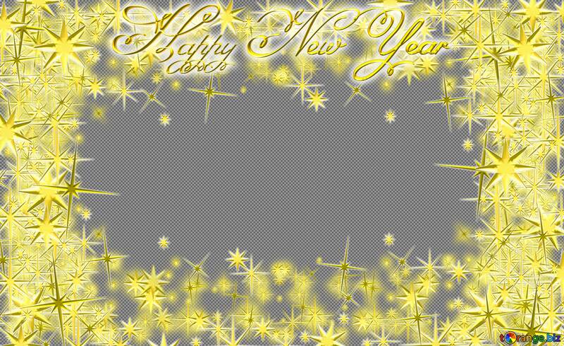 Frame Happy New Year 3d gold stars text on top №54458