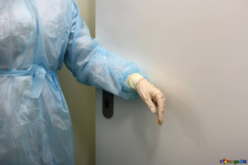 Antiviren Kostüm Krankenhaus Handschuh Hand Tür Arzt №54525