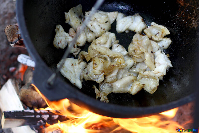 Trozo de pollo cocinando en el fuego №55473