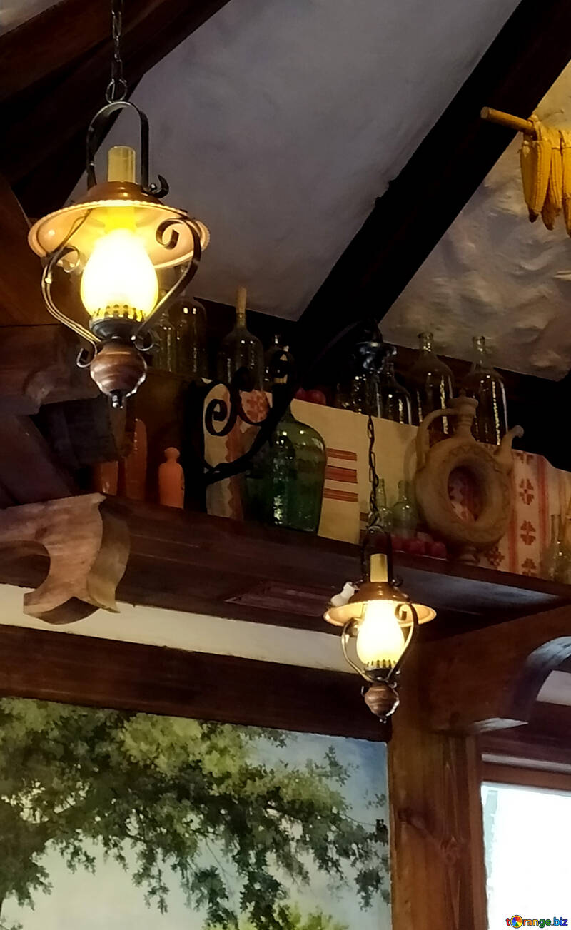 Chambre avec des lanternes et une aura chaleureuse Lampes à ampoule suspendues au plafond №55541